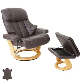 MCA fauteuil relax Calgary XXL, fauteuil de télé avec tabouret, cuir, charge 180kg   marron, brun naturel