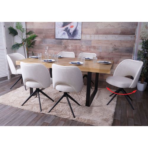 Lot De 6 Chaises De Salle À Manger Hwc-N72, Chaise De Cuisine Rembourrée, Pivotante Auto-Return, Tissu/Textile (420g/M²) Oeko-Tex   Crème