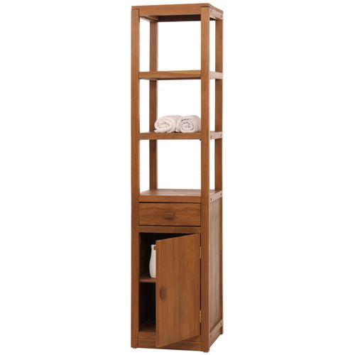 Étagère en teck HWC-M86, armoire de salle de bain Étagère de salle de bain, teck de haute qualité B-Grade (bois de coeur, 20-30 ans), 180x40cm