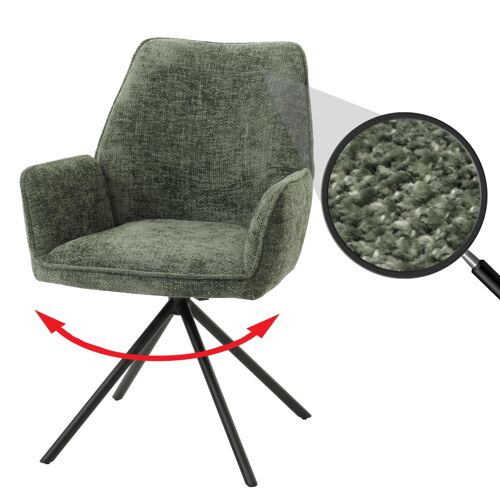 Chaise de salle à manger HWC-G67, chaise de cuisine avec accoudoirs, pivotante Auto-Position, chenille Oeko-Tex MVG   bleu-vert