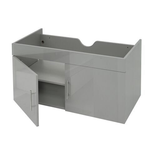 Meuble sous-lavabo HWC-D16, meuble sous-lavabo Meuble de salle de bain, brillant 90cm   gris