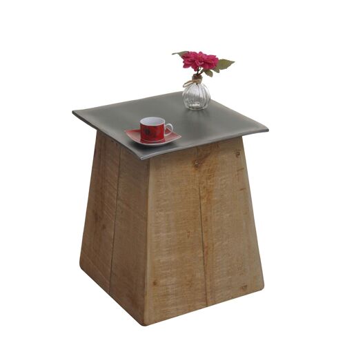 Table d'appoint HWC-L76b, Table de fleur, bois massif industriel certifié MVG 45x36x36cm, naturel avec aspect métal