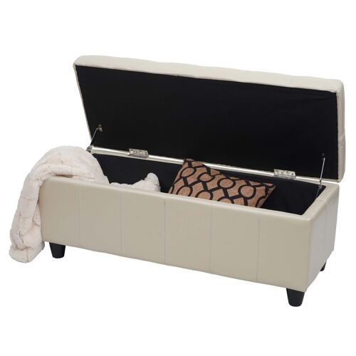 Banc/banquette/coffre de rangement Kriens, 114x45x45cm, similicuir   crème
