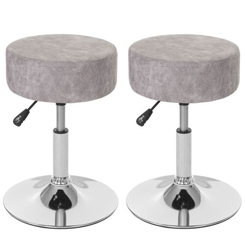 2x Tabouret HWC-C22, hauteur réglable Ø 35 cm imitiation daim   gris vintage