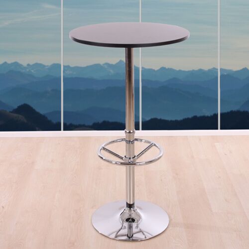 Table de bar / table haute Bari, ronde, avec repose-pied, 109x60x60cm, noir