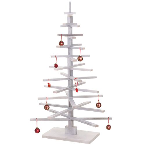 Sapin de Noël décoratif HWC-H77, Sapin de Noël 3D Décoration de Noël, look shabby bois de sapin réglable 130x82x82cm   blanc