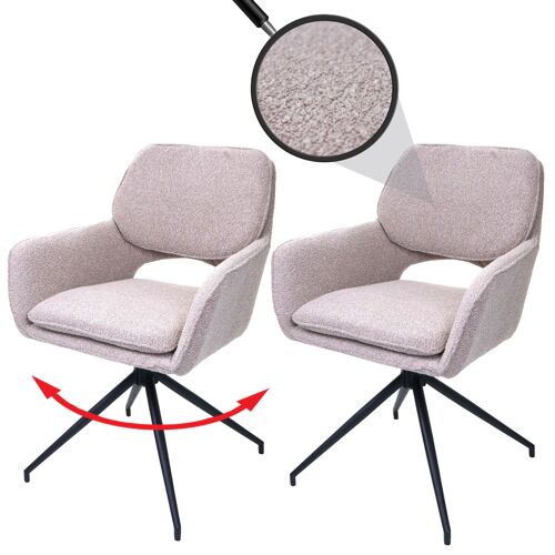 Lot de 2 chaises de salle à manger HWC-N74, chaise de cuisine, pivotante Auto-Return, tissu Bouclé (540g/m²) Oeko-Tex   beige