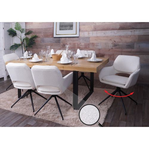 Lot De 6 Chaises De Salle À Manger Hwc-N74, Chaise De Cuisine, Pivotante Auto-Return, Tissu Bouclé (540g/M²) Oeko-Tex   Crème
