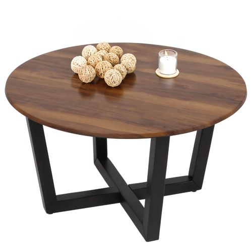 Table Basse Hwc-M61, Table D'appoint Table De Salon, Bois Massif Hpl Stratifié Mélaminé Ø80cm, Aspect Bois De Sheesham, Piètement Foncé