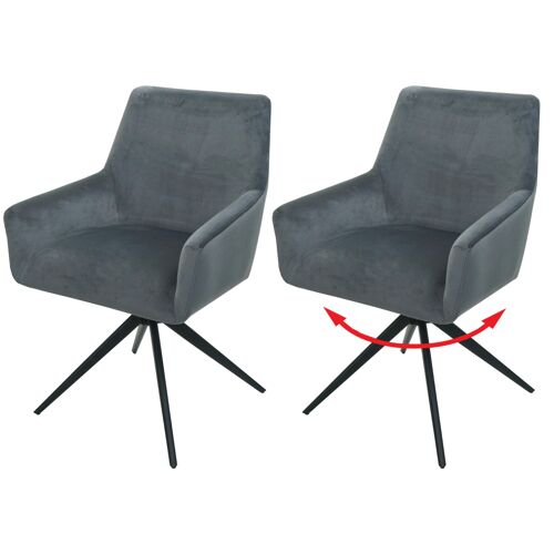 Lot de 2 chaises de salle à manger HWC-L91, chaise de cuisine accoudoir pivotant Auto-Position tissu/textile gris foncé