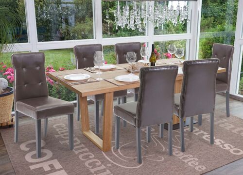 6x chaise de salle à manger HWC-E58, fauteuil   similicuir marron, pieds foncés