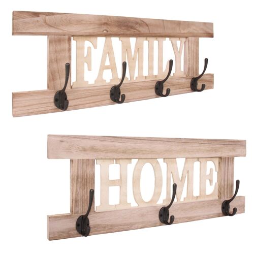 2x portemanteau HWC-C60, Home+Family, 55x21cm   brun nature shabby