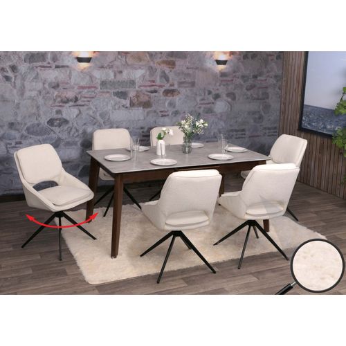 Lot De 6 Chaises De Salle À Manger Hwc-N73, Chaise De Cuisine, Pivotante Auto-Return, Tissu/Textile Boucle (540g/M²) Oeko-Tex   Crème