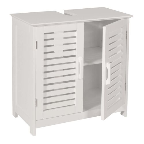 Meuble sous-lavabo HWC-B41, armoire basse de salle de bain avec compartiment de rangement, bambou MDF 60x60x30cm MVG   blanc