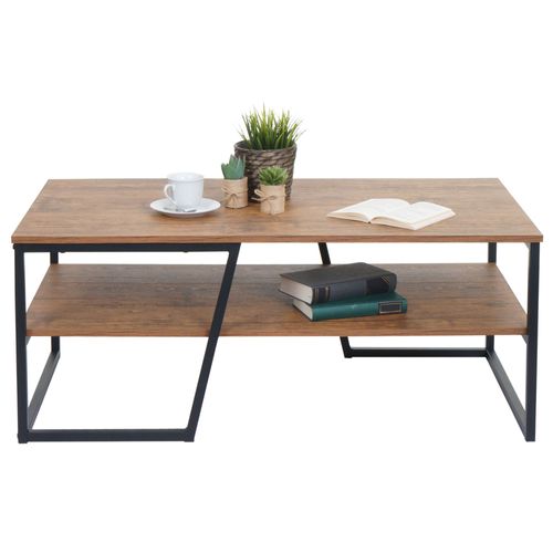 Table Basse Hwc-A27, Table De Salon Table D'appoint Table De Salon, Tablette Métal Structure 3d 46x110x60cm, Aspect Chêne Sauvage