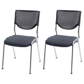 2x Chaise Visiteur T401, Chaise De Conférence Empilable, Tissu/Textile   Siège Gris Foncé, Pieds Chromés