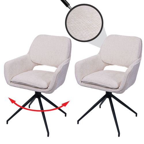 Lot De 2 Chaises De Salle À Manger Hwc-N74, Chaise De Cuisine, Pivotante Auto-Return, Tissu Chenille (490g/M²) Oeko-Tex   Crème
