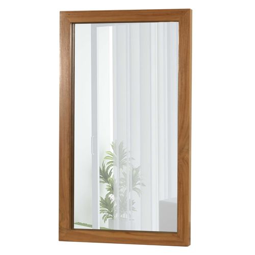 Miroir mural en teck HWC-M75, miroir de salle de bain, cadre en bois, teck de qualité B-Grade (bois de cur, 20-30 ans), 71x40cm