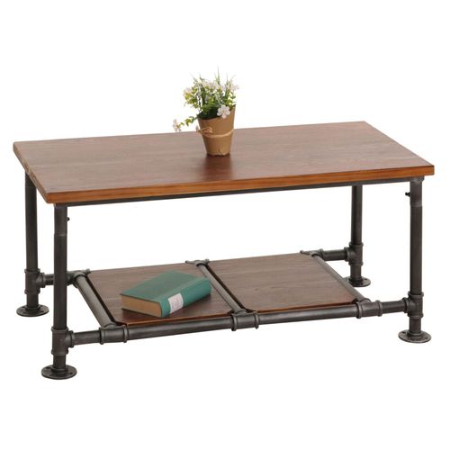 Table Basse Hwc-N27, Table De Salon Table Basse Table D'appoint, Industrial Bois Massif Métal 48x100x50cm   Marron