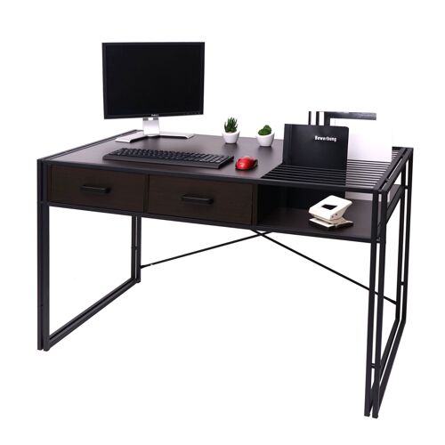 Bureau HWC-H91, bureau bureau informatique, industriel 76x120x70cm   brun foncé