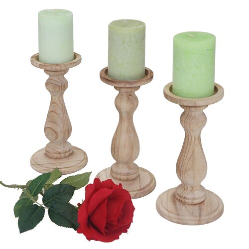3x Bougeoir T361, Chandelier, Style Shabby, Vintage, Hauteur 24cm   Marron Naturel
