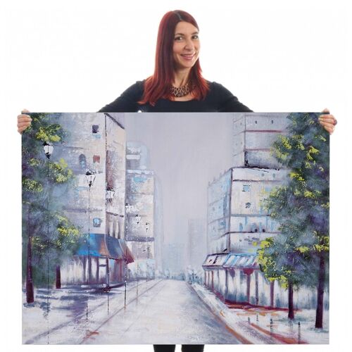 Tableau peinture à huile, ville, peint à la main à 100%, toile de décoration murale XL   120x90cm
