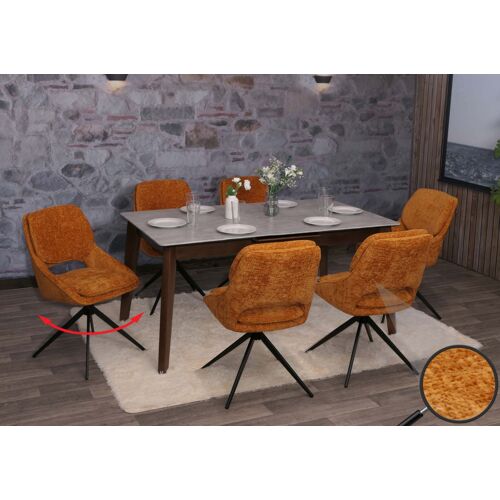 Lot De 6 Chaises De Salle À Manger Hwc-N73, Chaise De Cuisine, Pivotante Auto-Return, Tissu/Textile Chenille (490g/M²) Oeko-Tex   Ocre-Jaune