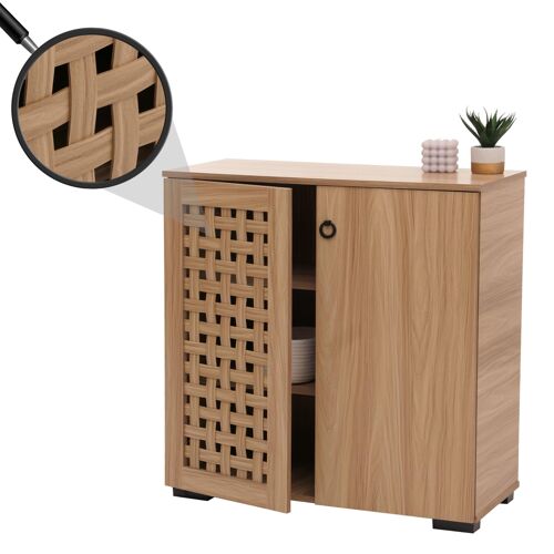 Commode HWC-N87, armoire buffet, design 3D tressé 2 portes 3 compartiments de rangement Soft-Close, 82x80x37cm   marron