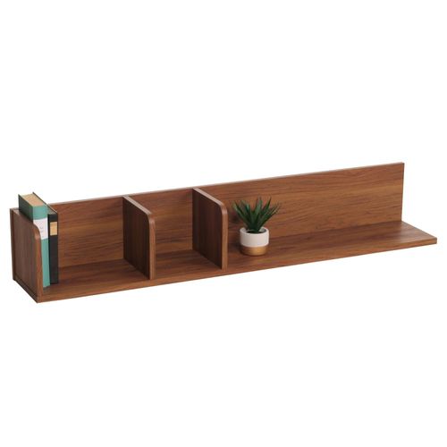 Etagère Murale Hwc-M48, Etagère Suspendue Etagère En Bois Flottante, 3 Compartiments En Bois Massif De Manguier 20x120x21cm   Aspect Noyer