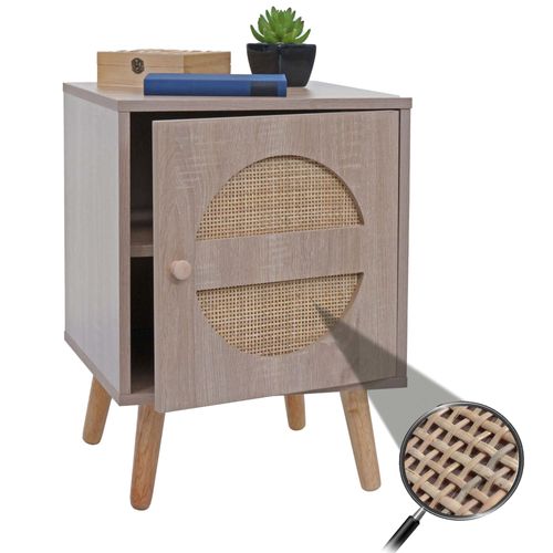 Table De Nuit Hwc-M35, Table Basse D'appoint, Compartiments De Rangement, Kubu Rotin Bois Mélaminé, Aspect Chêne 56x40x40cm
