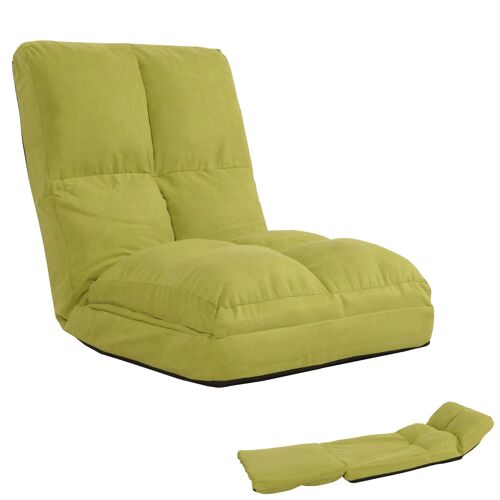 Fauteuil de sol HWC-N45, fauteuil-lit pliable Fauteuil fonctionnel, fonction sommeil pliable cadre acier velours   vert