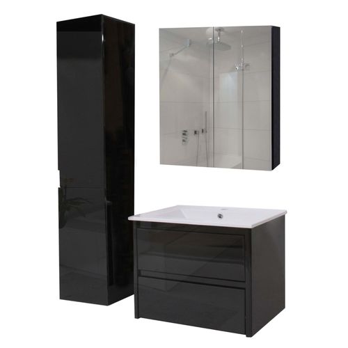 Ensemble Pour Salle De Bain Hwc-B19b, Lavabo Armoire De Toilette Armoire Murale, Haute Brillance Mvg-Certifié   Noir