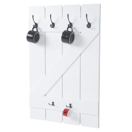 Porte-tasses HWC-D13, étagère suspendue, 6 crochets 91x60cm   blanc laqué