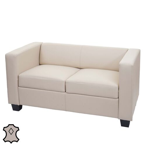 Canapé / sofa Lille, 2 places, 137x75x70cm, cuir reconstitué   crème