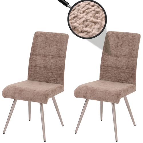 Lot De 2 Chaises De Salle À Manger Hwc-G55, Fauteuil De Cuisine, Acier Inoxydable Brossé Tissu/Textile Chenille Oeko-Tex   Marron