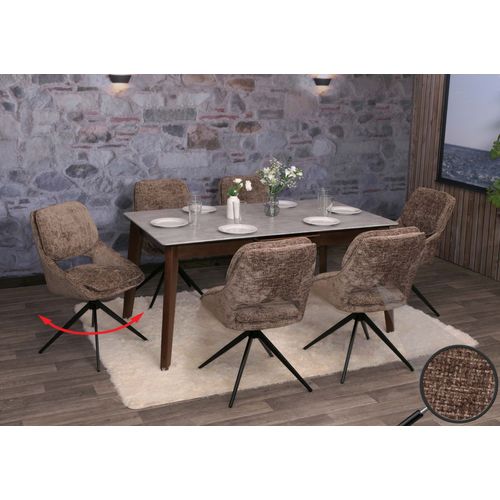 Lot De 6 Chaises De Salle À Manger Hwc-N73, Chaise De Cuisine, Pivotante Auto-Return, Tissu/Textile Chenille (490g/M²) Oeko-Tex   Marron