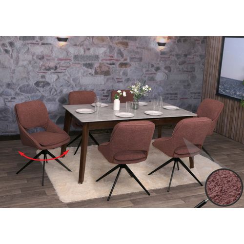 Lot De 6 Chaises De Salle À Manger Hwc-N73, Chaise De Cuisine, Pivotante Auto-Return, Tissu/Textile Boucle (540g/M²) Oeko-Tex   Marron