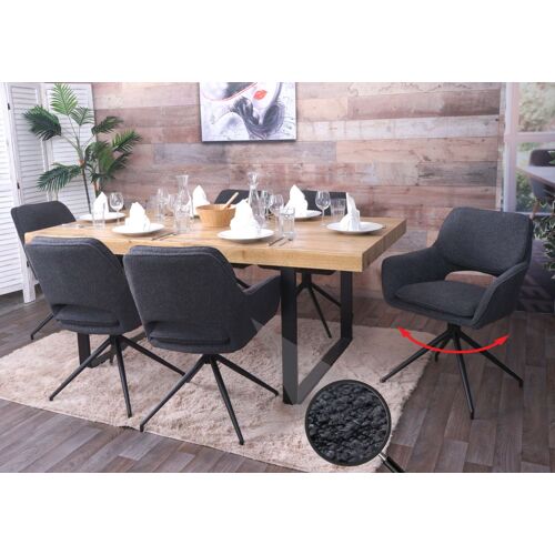 Lot de 6 chaises de salle à manger HWC-N74, chaise de cuisine, pivotante Auto-Return, tissu Bouclé (540g/m²) Oeko-Tex   gris foncé