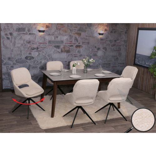 Lot De 6 Chaises De Salle À Manger Hwc-N73, Chaise De Cuisine, Pivotante Auto-Return, Tissu/Textile Chenille (490g/M²) Oeko-Tex   Crème-Beige