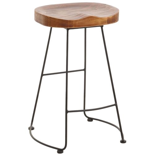 Tabouret de bar HWC-N25, chaise de bar tabouret de comptoir tabouret de cuisine, repose-pieds Industrial métal massif-bois structure 3D   brun