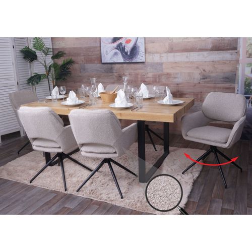 Lot De 6 Chaises De Salle À Manger Hwc-N74, Chaise De Cuisine, Pivotante Auto-Return, Tissu Bouclé (540g/M²) Oeko-Tex   Beige