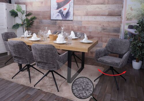 Lot de 6 chaises de salle à manger HWC-N74, chaise de cuisine, pivotante Auto-Return, tissu chenille (490g/m²) Öko-Tex   gris foncé