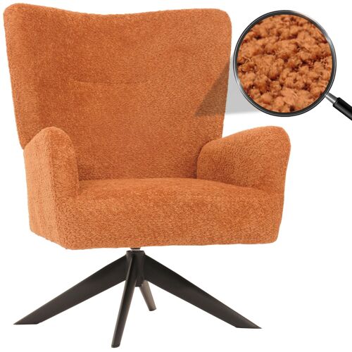 Fauteuil lounge HWC-N65, fauteuil cocktail fauteuil rembourré fauteuil relax, pivotant, tissu/textile chenille métal   terracotta