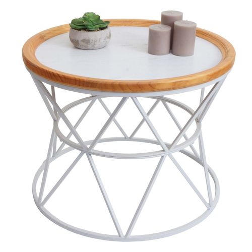 Table Basse Hwc-N32, Table Basse D'appoint Table De Salon Table De Salon, Structure Métallique En Bois Ø66cm Blanc