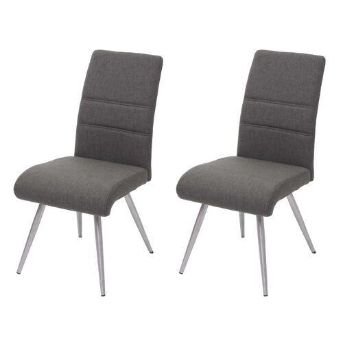 2x chaise de salle à manger HWC-G55, tissu, en acier inoxydable brossé gris