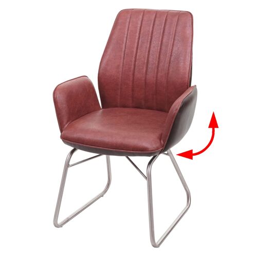 Chaise de salle à manger HWC-G73, fauteuil, basculant, semi-cuir, tissu, acier inox brossé   brun, aspect daim