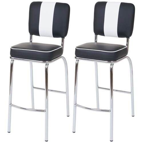 2x tabouret de bar Avellino, chaise de comptoir, design rétro des années 50, similicuir   noir / blanc