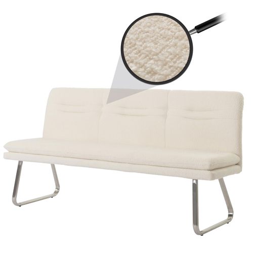 Banquette Hwc-H70, Banquette De Salle À Manger Banquette Rembourrée, Dossier Tissu/Textile Bouclé Inox Brossé 180cm   Crème
