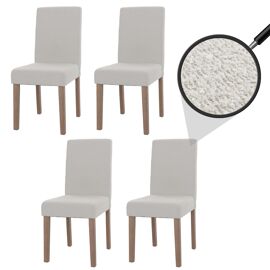 Lot de 4 chaises de salle à manger Littau, chaise de cuisine à dossier haut, tissu/textile bouclé bois   crème, pieds couleur naturelle