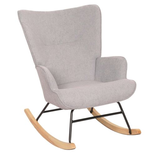 Fauteuil à bascule HWC-N14, Fauteuil relax à bascule Fauteuil TV, bois massif métal tissu/textile 320g/m²   gris clair